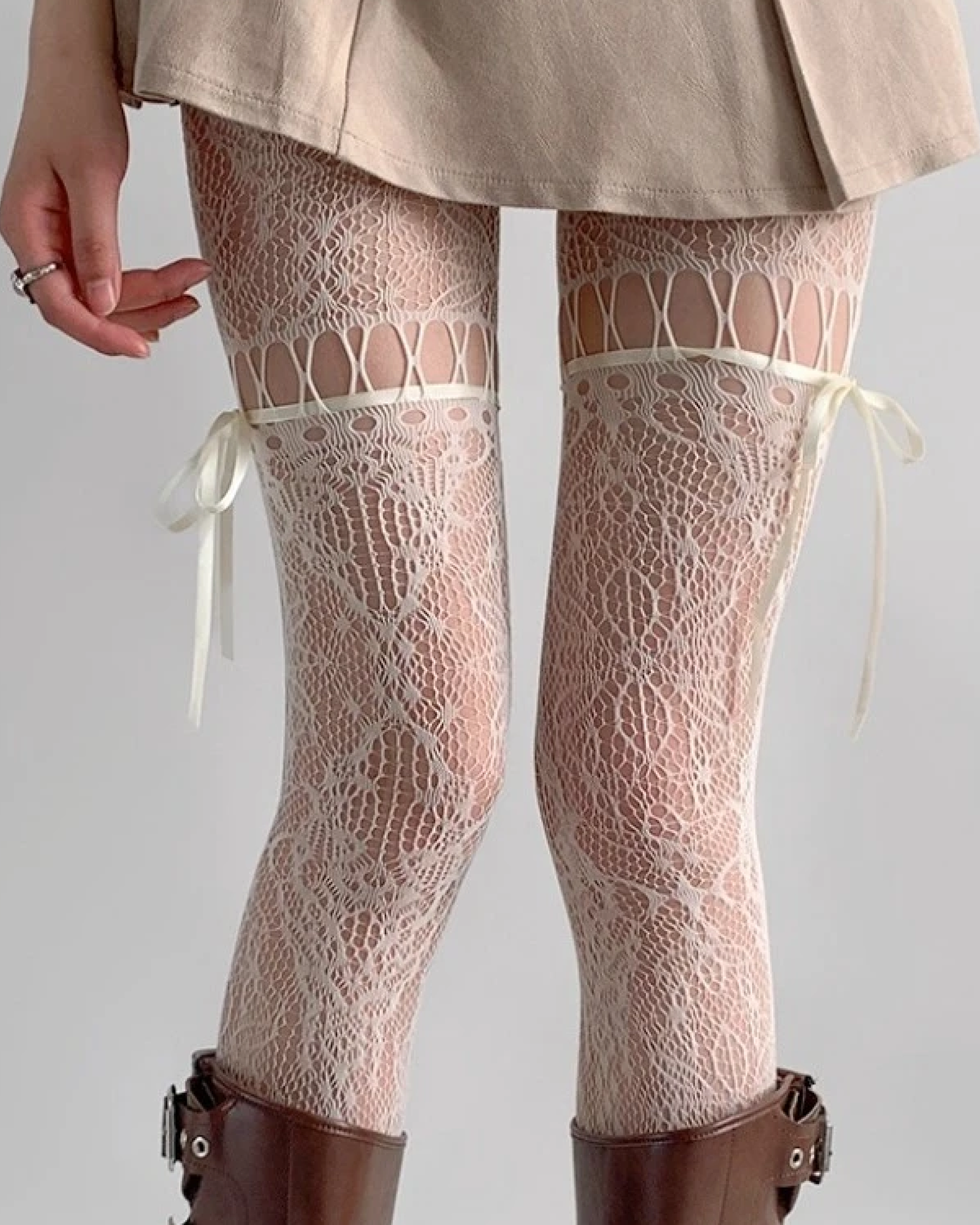 Rosalie Bow Lace Tights Cream